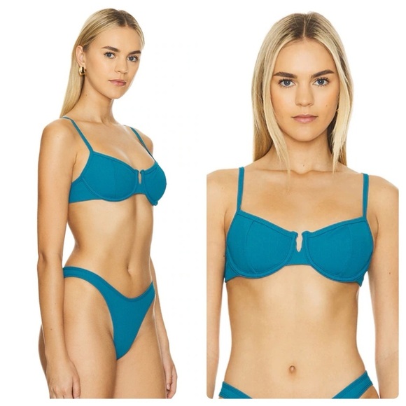 L*Space | Ribbed Hunter Demi Cup Bikini Top In Mediterranean Teal | S - Picture 4 of 9